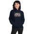 Navy unisex hoodie with front hood and centered Streets graphic print