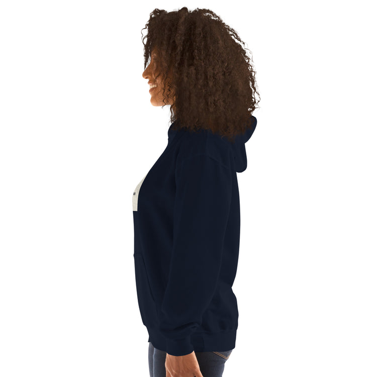 Sudadera azul marino con capucha y dobladillo acanalado, vista lateral