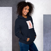 Dark navy unisex hoodie with hood and Mama Bear graphic patch on chest