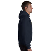 Dark navy unisex hoodie with drawstring hood and long sleeves