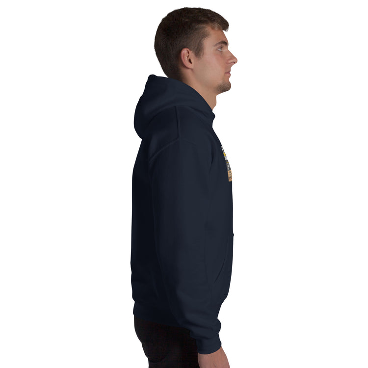 Dark navy unisex hoodie with drawstring hood and long sleeves
