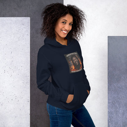 Navy streetwear hoodie with chest graphic and front pouch pocket