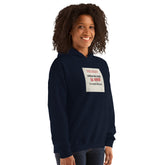 Navy unisex hoodie with hood, kangaroo pocket, and chest logo patch