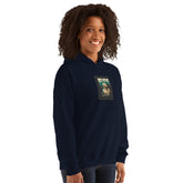Navy pullover hoodie front view with faith graphic on chest and hood