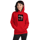 Unisex pullover hoodie, red, front graphic and drawstring hood