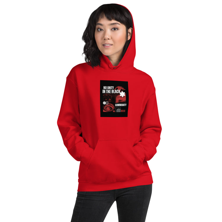 Unisex pullover hoodie, red, front graphic and drawstring hood