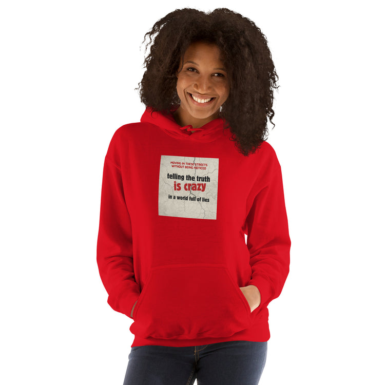 Red hoodie with chest graphic patch and kangaroo pocket, pullover hooded design