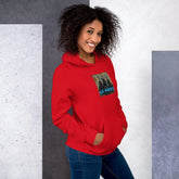 Unisex red hoodie with front “Ice Agents” graphic patch on the chest