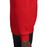 Red unisex hoodie with kangaroo pocket and ribbed cuffs