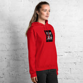Unisex red hoodie with hood and front chest graphic