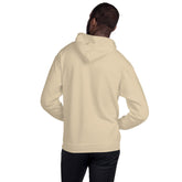 Beige unisex hoodie back view with hood and ribbed cuffs