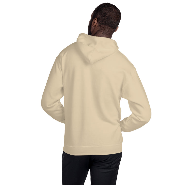 Cream unisex hoodie with hood, back view and shoulders