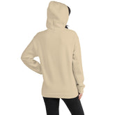 Unisex beige hoodie with hood; back view, kangaroo pocket visible