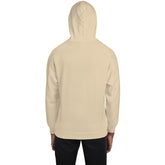 Cream unisex hoodie, back view, with hood and ribbed hem