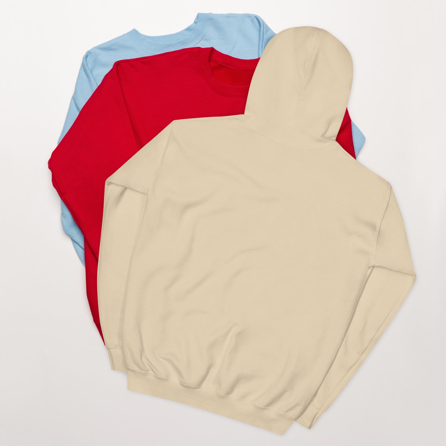 Let’s stop lying to ourselves Hoodie in sand, hood and kangaroo pocket back view