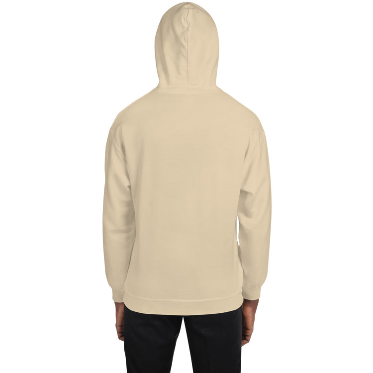 Cream unisex hoodie with hood, back view