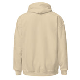 Sand unisex pullover hoodie, back view, kangaroo pocket, drawstring hood.