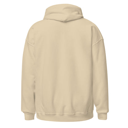 Sand unisex pullover hoodie, back view, kangaroo pocket, drawstring hood.