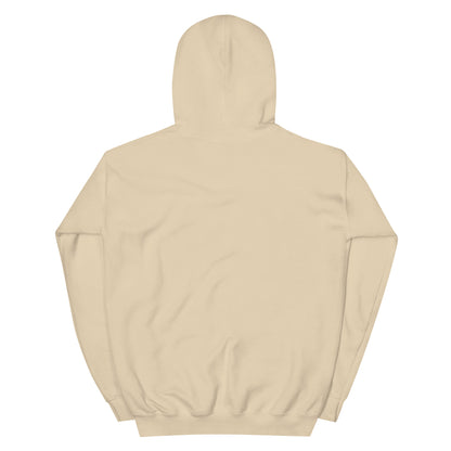 Beige pullover hoodie back view with hood and kangaroo pocket