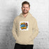 Unisex cream hoodie with front graphic print, kangaroo pocket, hood