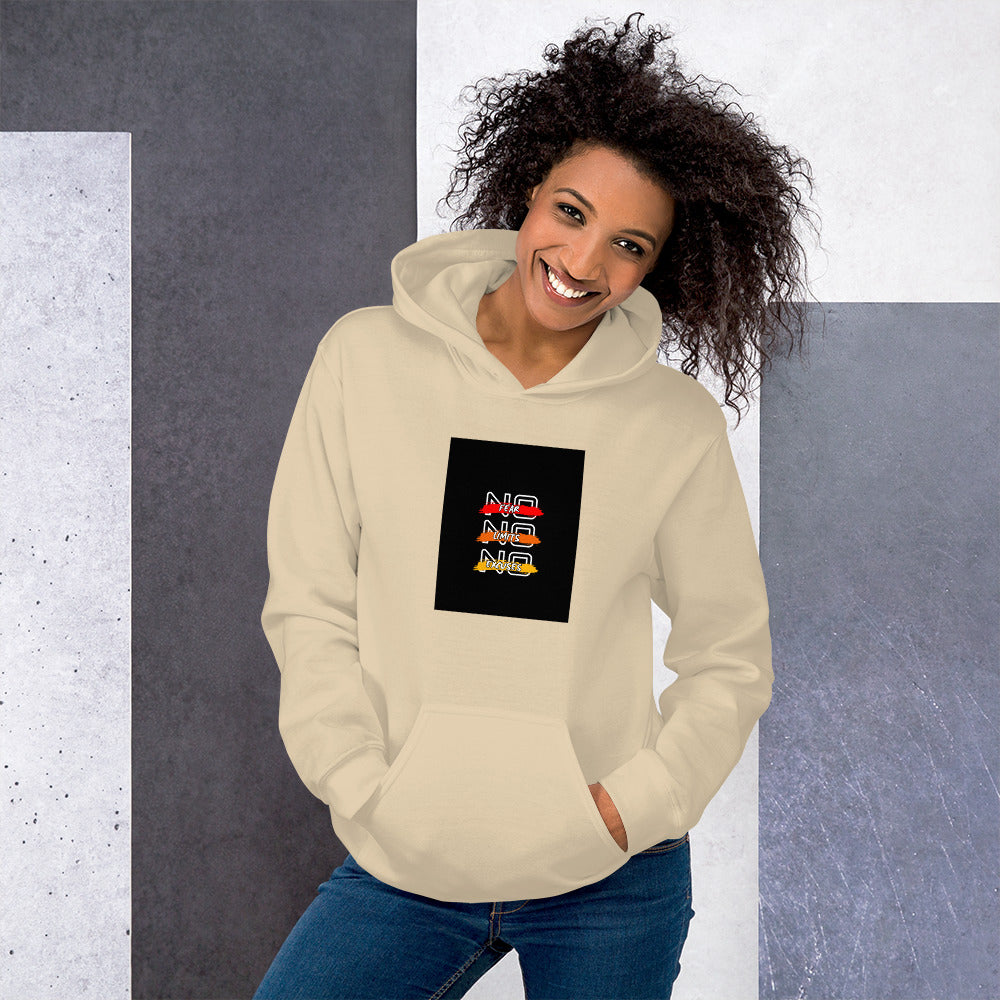 No Fear No Limits No Excuses unisex hoodie, light cream with front pocket and black chest graphic