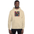 Cream unisex pullover hoodie with colorful chest graphic and kangaroo pocket