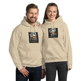Unisex hoodie in sand with front logo graphic, pullover hood, and kangaroo pocket