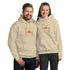 Sand unisex hoodie with front pocket and hood, graphic chest print