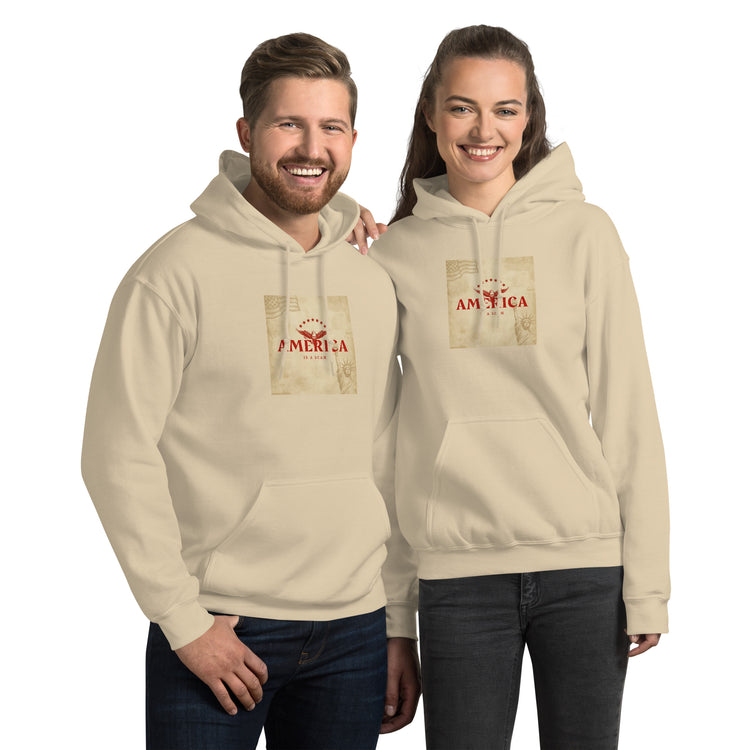 Sand unisex hoodie with front pocket and hood, graphic chest print