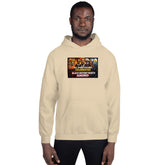 Cream unisex hoodie with hood and centered front graphic print