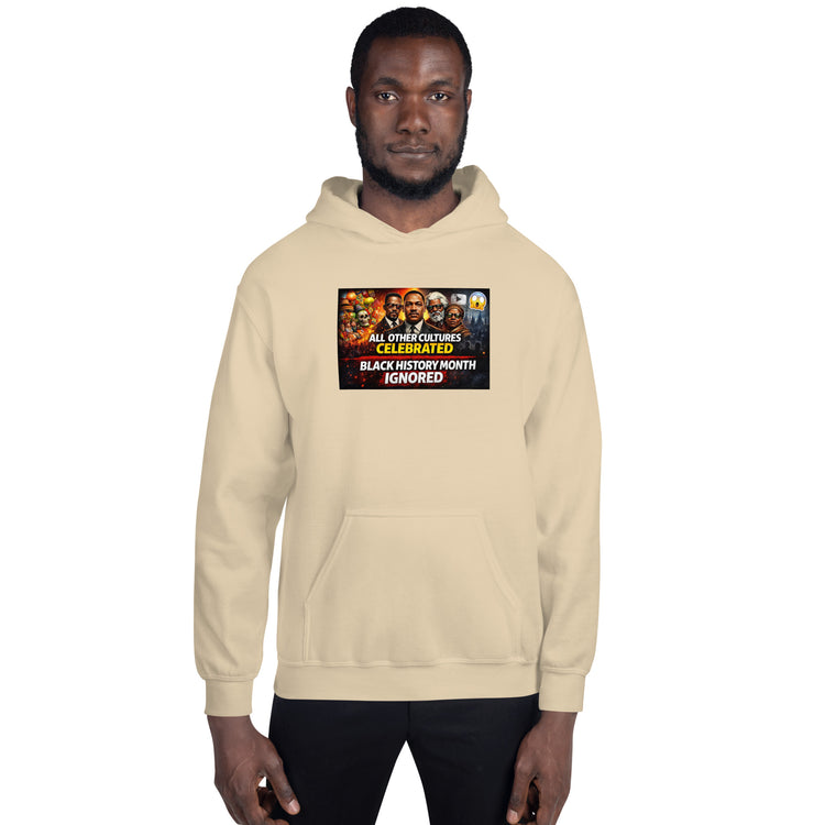 Cream unisex hoodie with hood and centered front graphic print