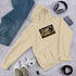 Unisex sand hoodie with chest graphic and front kangaroo pocket