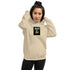 Light cream unisex hoodie front view with hood and chest graphic