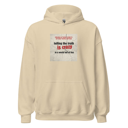Sand unisex pullover hoodie with front graphic, kangaroo pocket, and drawstring hood.