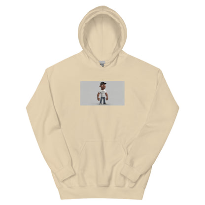 Beige pullover hoodie with front chest graphic and kangaroo pocket