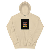 Sand pullover hoodie with front square logo graphic and drawstring hood