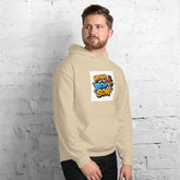 Light sand unisex pullover hoodie with chest logo patch and kangaroo pocket