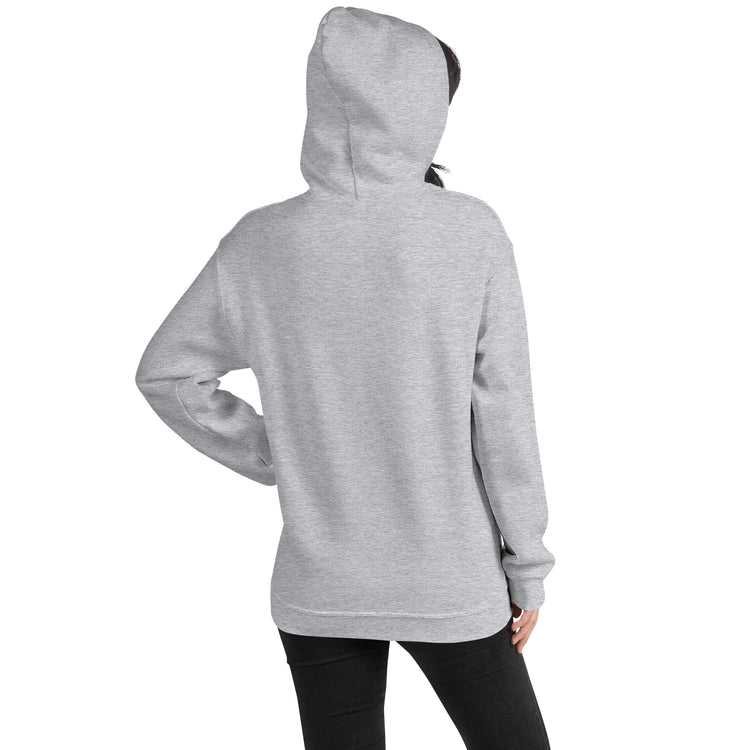 Unisex pullover hoodie, light heather gray, rear view with hood and kangaroo pocket