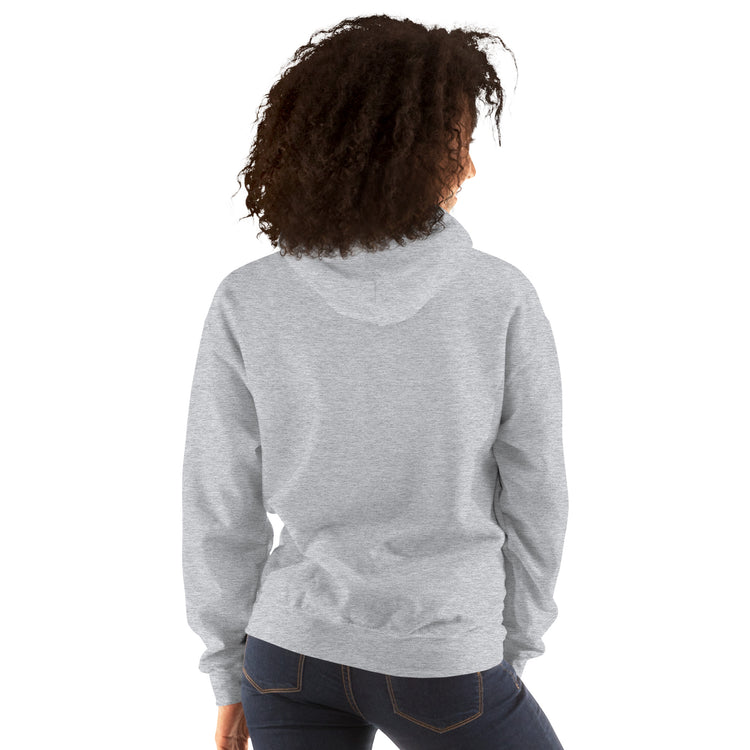 Light gray hoodie back view with hood and kangaroo pocket.