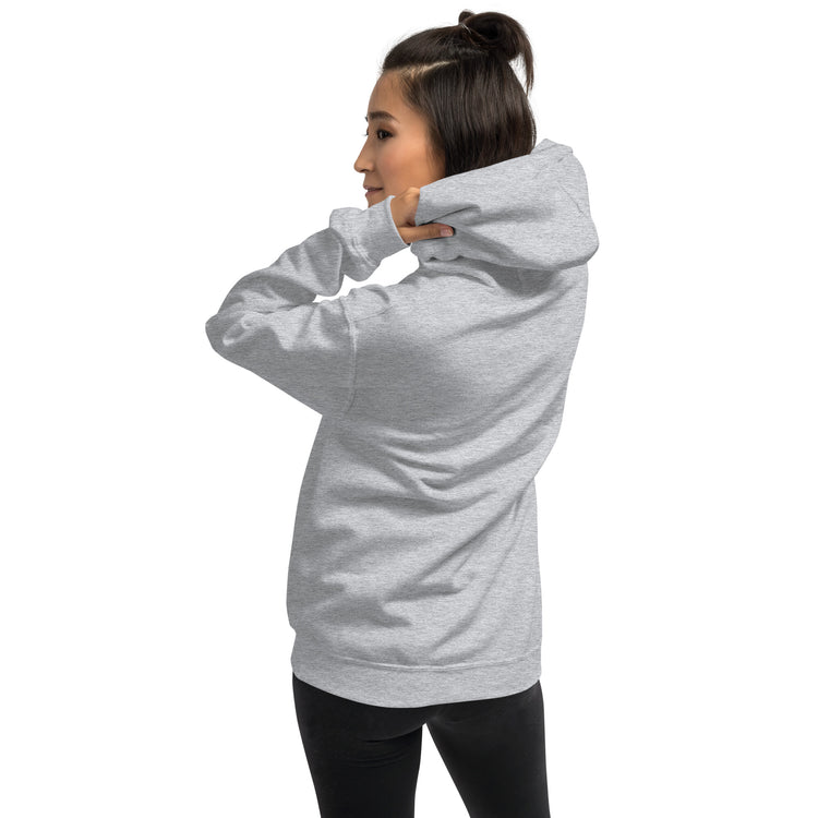 Light gray hoodie back view with hood and kangaroo pocket