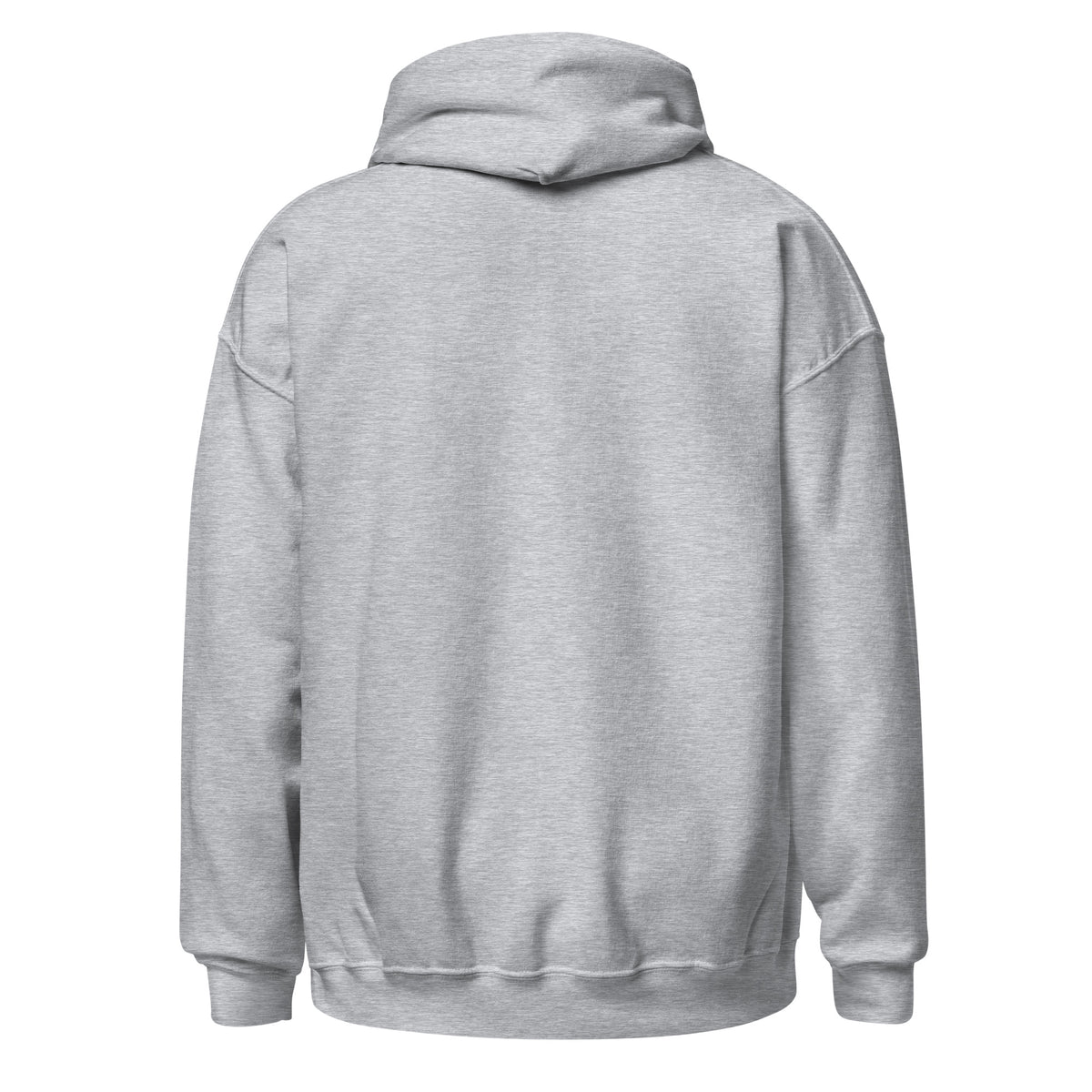 Light gray pullover hoodie back view with drawstring hood and kangaroo pocket