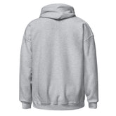 Light gray pullover hoodie back view with drawstring hood and kangaroo pocket