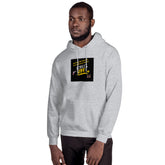 Unisex gray hoodie with hood and front logo graphic patch