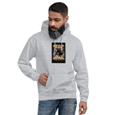 Light heather gray unisex hoodie with front graphic print and kangaroo pocket