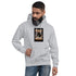 Light heather gray unisex hoodie with front graphic print and kangaroo pocket