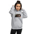 Unisex pullover hoodie, light gray, front graphic print, drawstring hood, kangaroo pocket
