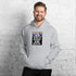 Light gray unisex hoodie with front logo graphic and kangaroo pocket