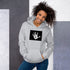 Unisex light heather hoodie with front handprint graphic and kangaroo pocket