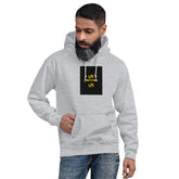 Unisex light gray hoodie with front kangaroo pocket and chest graphic print
