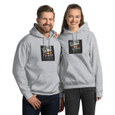 Unisex hoodie in light gray with front logo graphic, pullover hood, and kangaroo pocket
